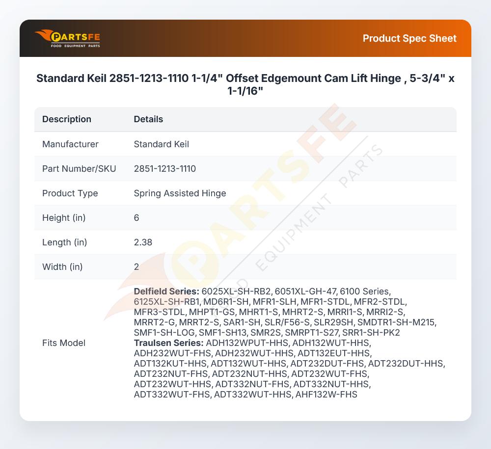 Standard Keil 2851-1213-1110 1-1/4" Offset Edgemount Cam Lift Hinge , 5-3/4" x 1-1/16"