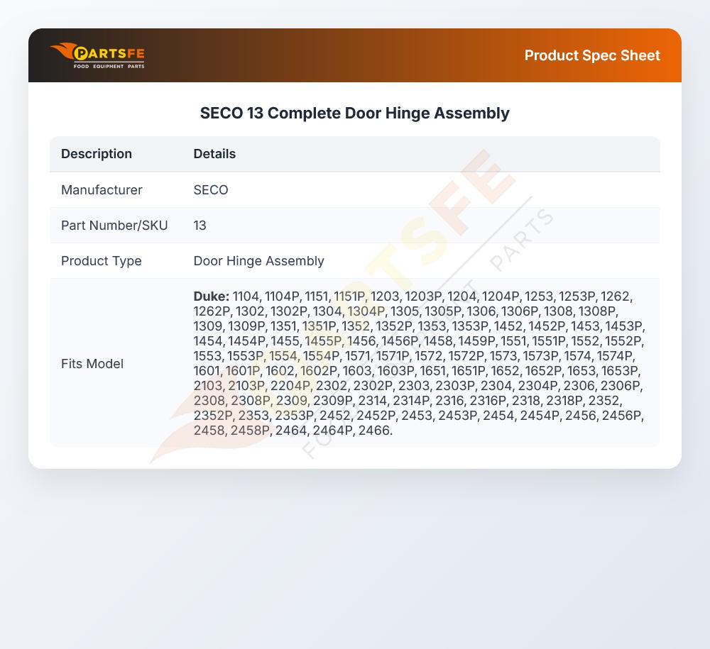 SECO 13 Complete Door Hinge Assembly