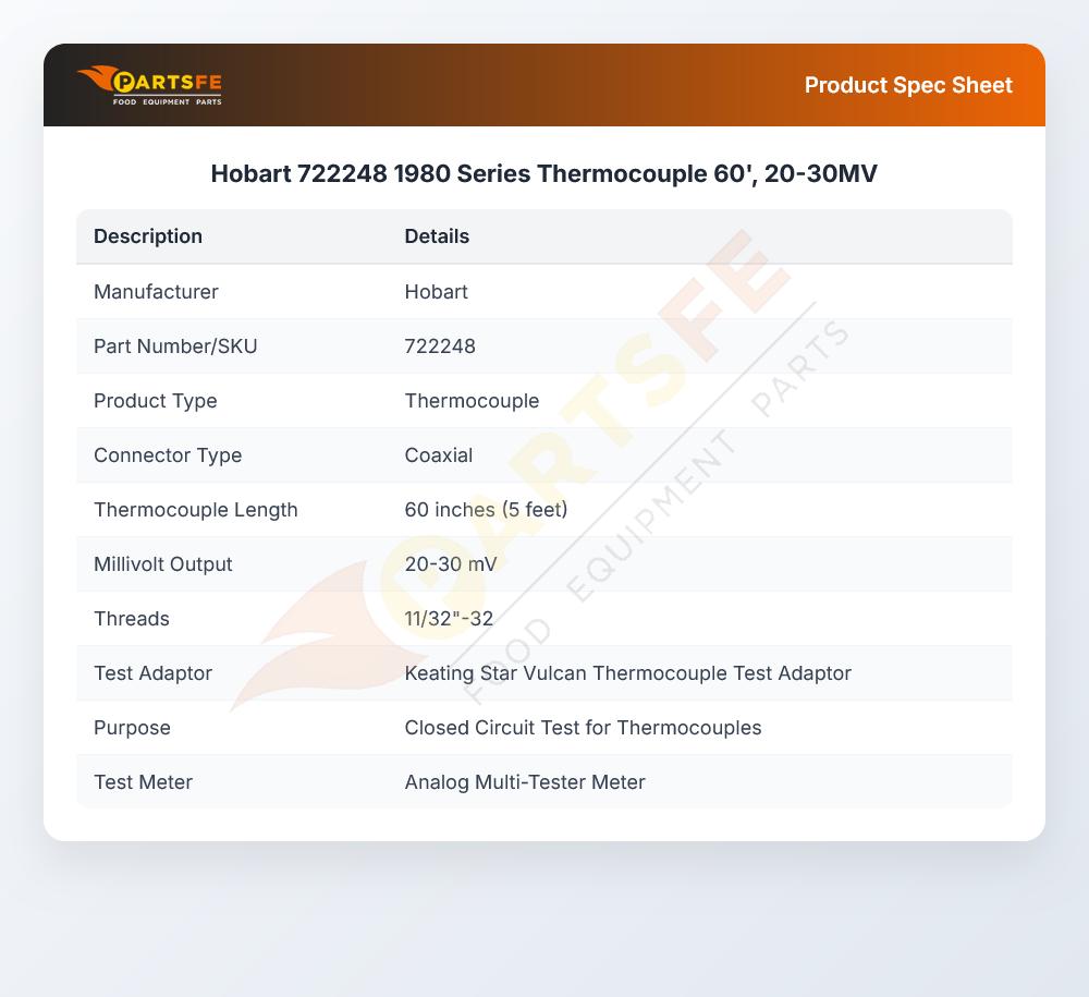 Hobart 722248 1980 Series Thermocouple 60', 20-30MV