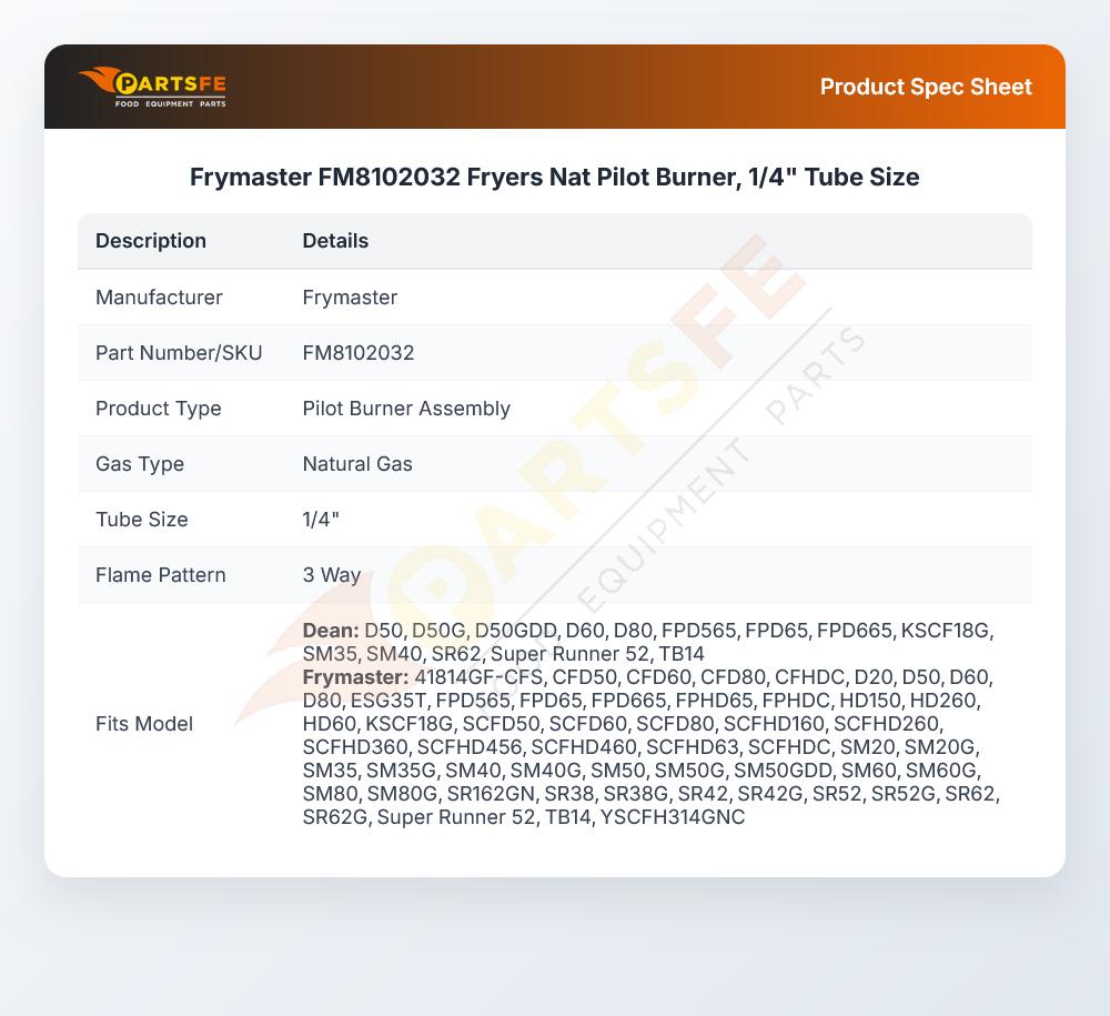 Frymaster FM8102032 Fryers Nat Pilot Burner, 1/4" Tube Size